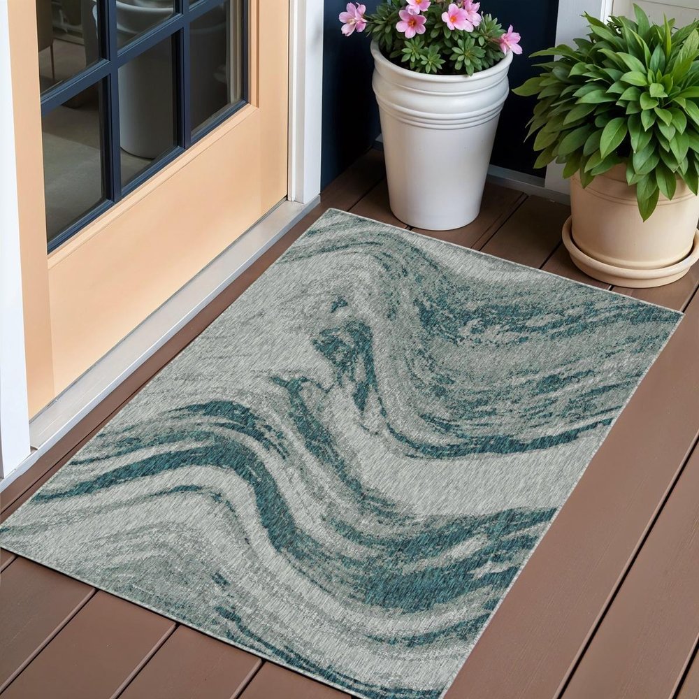 3' X 4' Gray Abstract Indoor Outdoor Area Rug
