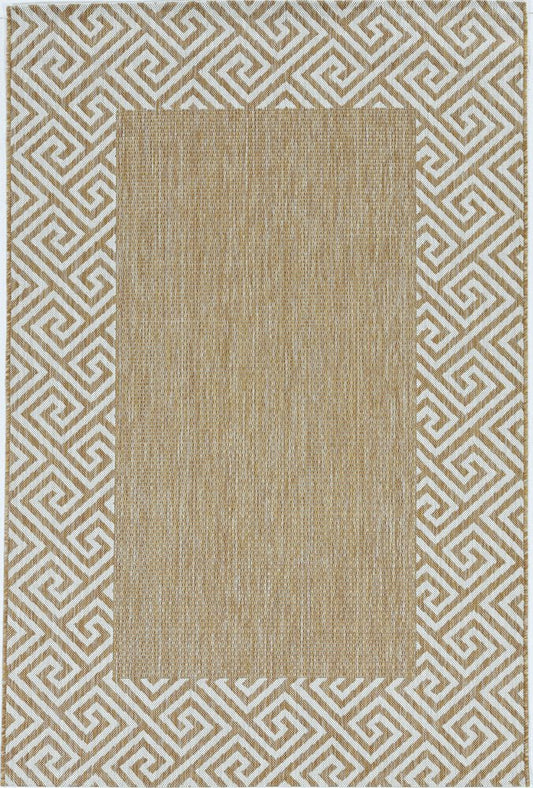 8' Natural And Beige Geometric Round Rug
