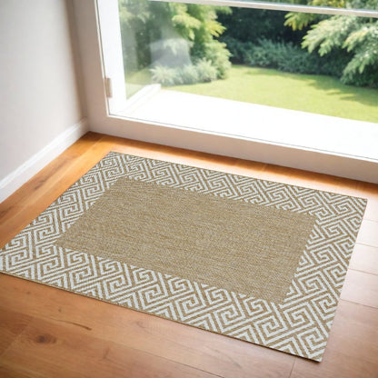 3' X 4' Natural And Beige Geometric Area Rug