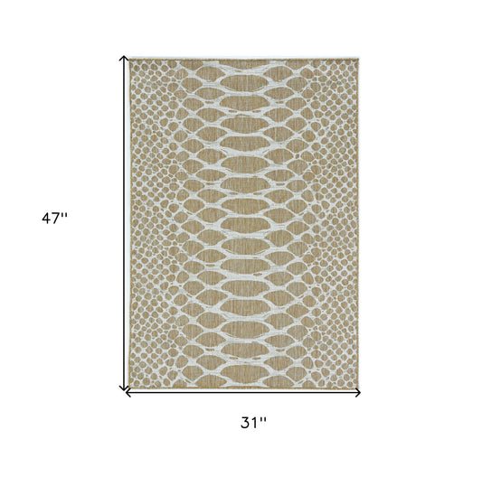 3' X 4' Ivory Abstract Indoor Outdoor Area Rug