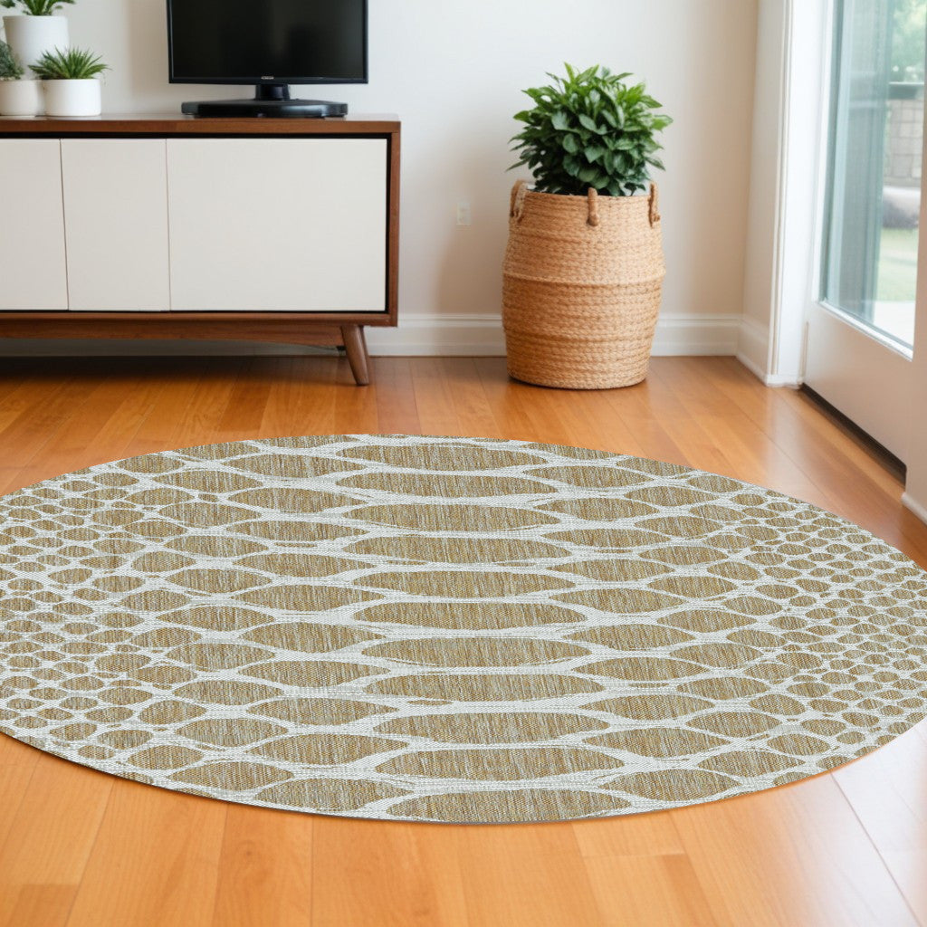 3'X4' Ivory Machine Woven Uv Treated Snake Print Indoor Outdoor Accent Rug