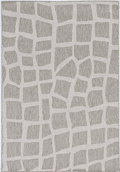 8' X 11' Ivory Or Grey Abstract Tiles Indoor Area Rug