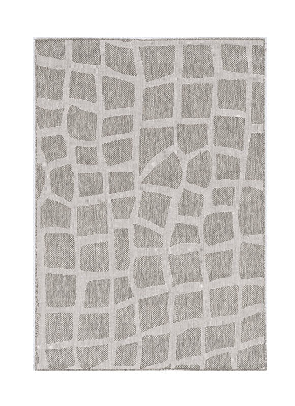 8' X 11' Ivory Or Grey Abstract Tiles Indoor Area Rug