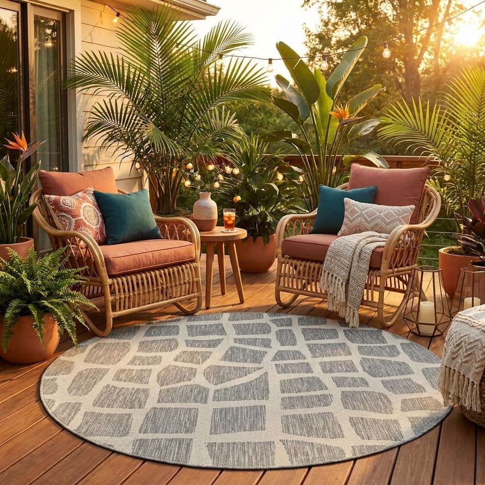 5' X 8' Gray Abstract Indoor Outdoor Area Rug