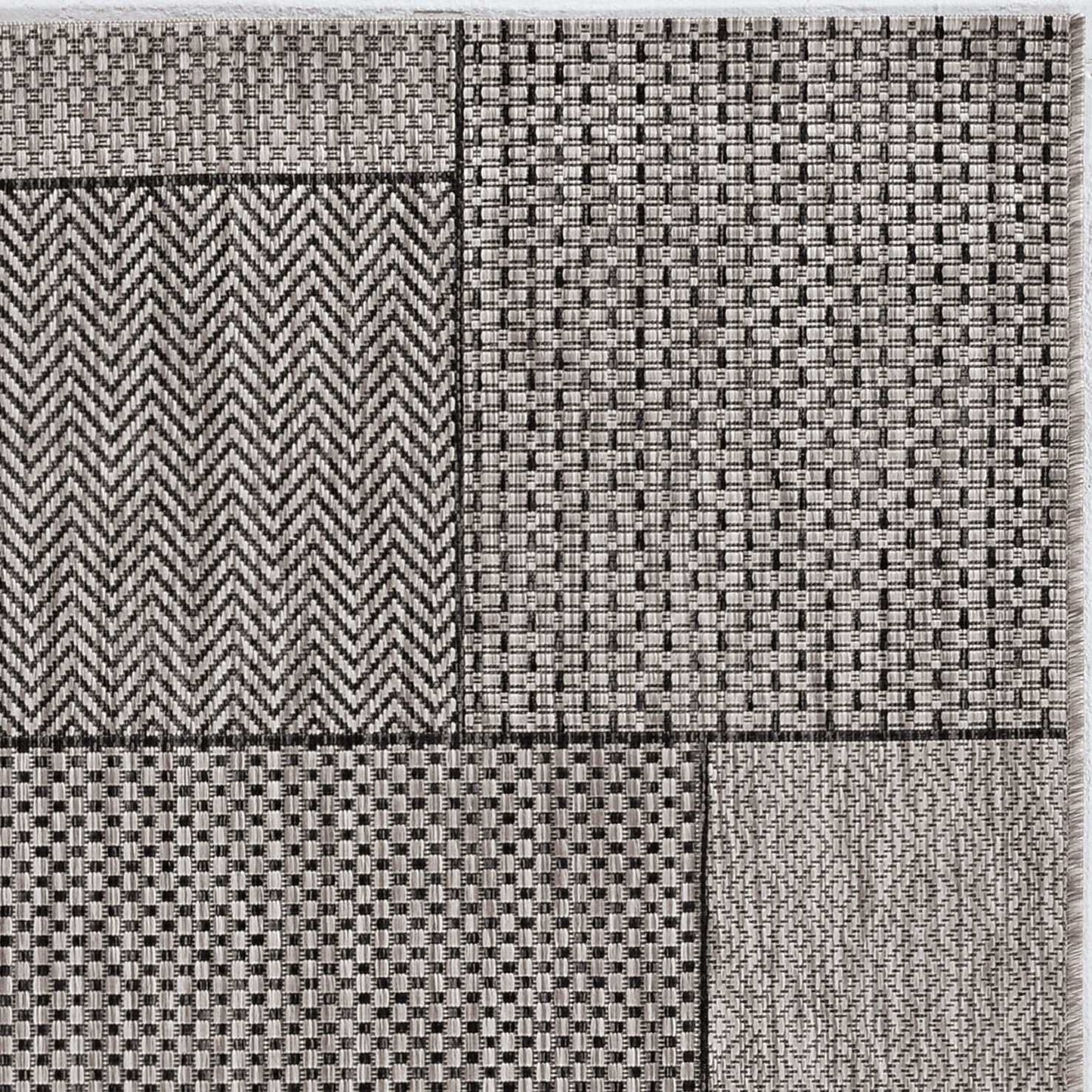 3'X4' Grey Machine Woven Uv Treated Geometric Blocks Indoor Outdoor Accent Rug