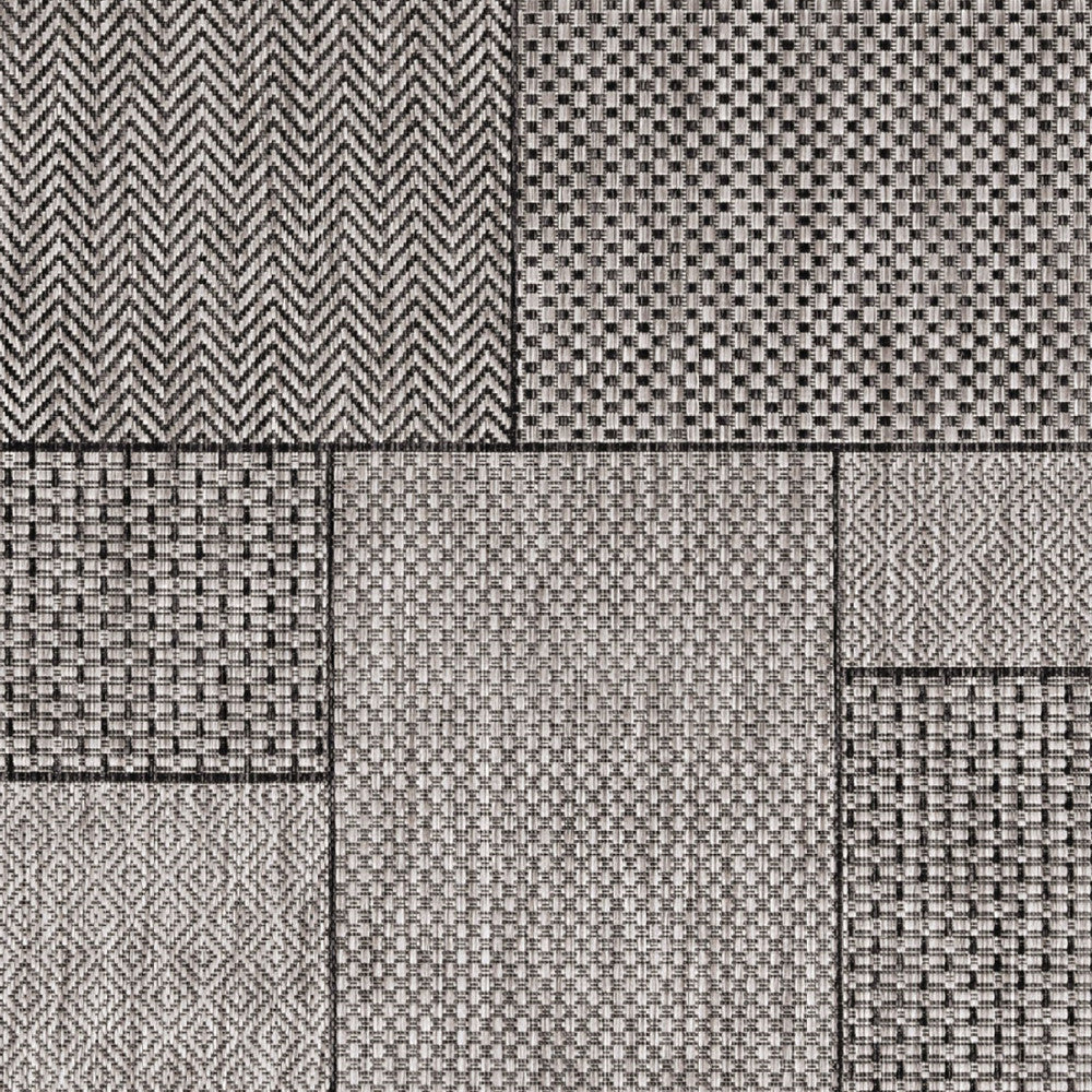 3'X4' Grey Machine Woven Uv Treated Geometric Blocks Indoor Outdoor Accent Rug