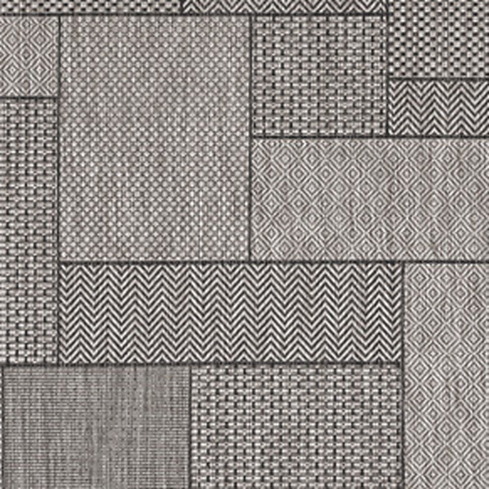 3'X4' Grey Machine Woven Uv Treated Geometric Blocks Indoor Outdoor Accent Rug