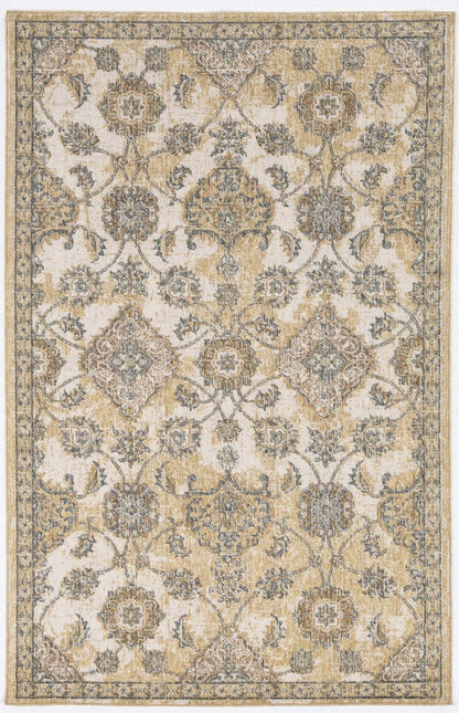 7' Ivory Beige And Gray Wool Floral Medallion Runner Rug
