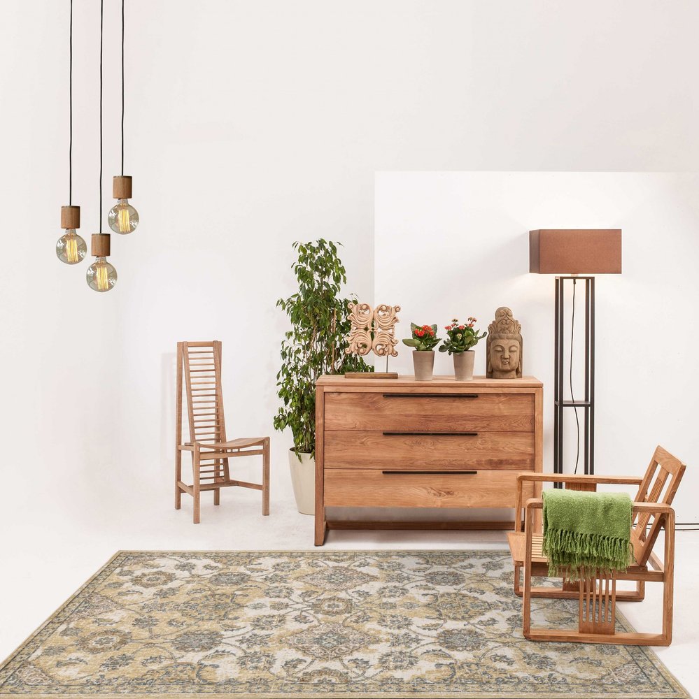 7' Ivory Beige And Gray Wool Floral Medallion Runner Rug