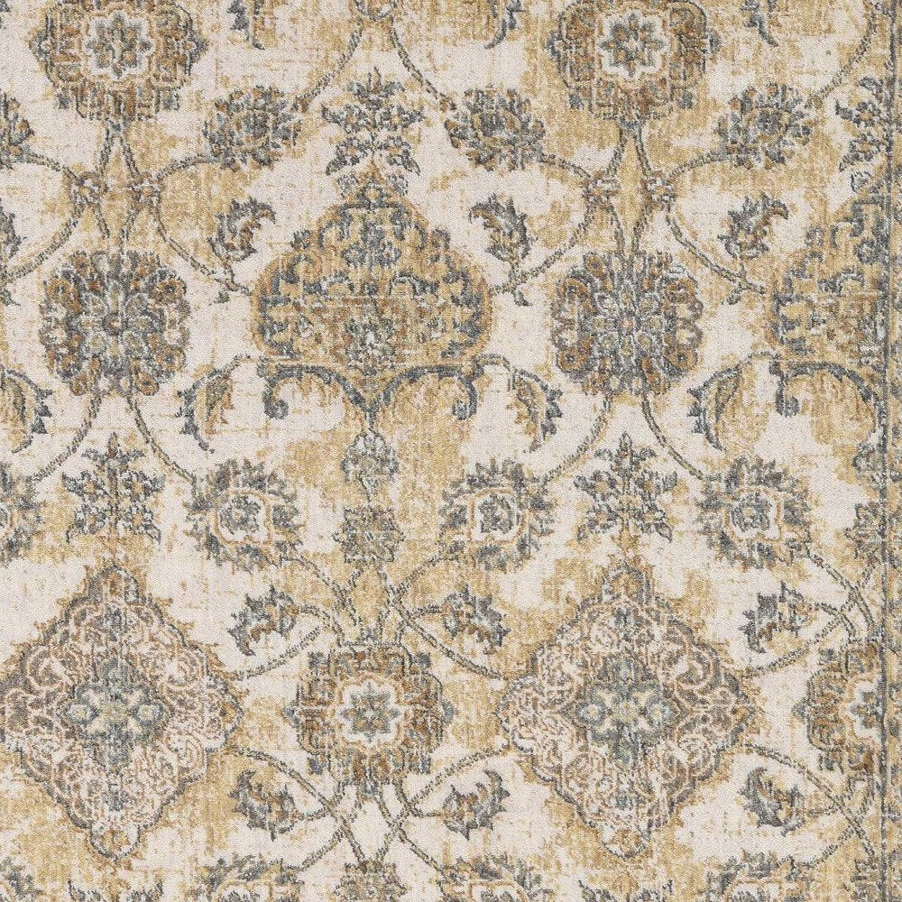 8' X 11' Ivory Beige And Gray Wool Floral Medallion Distressed Area Rug