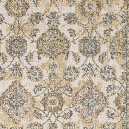 7' Ivory Beige And Gray Wool Floral Medallion Runner Rug