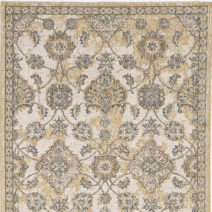 3' X 5' Ivory Beige And Gray Wool Floral Medallion Area Rug