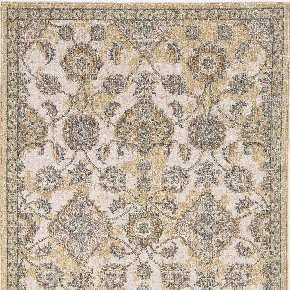 8' X 11' Ivory Beige And Gray Wool Floral Medallion Distressed Area Rug