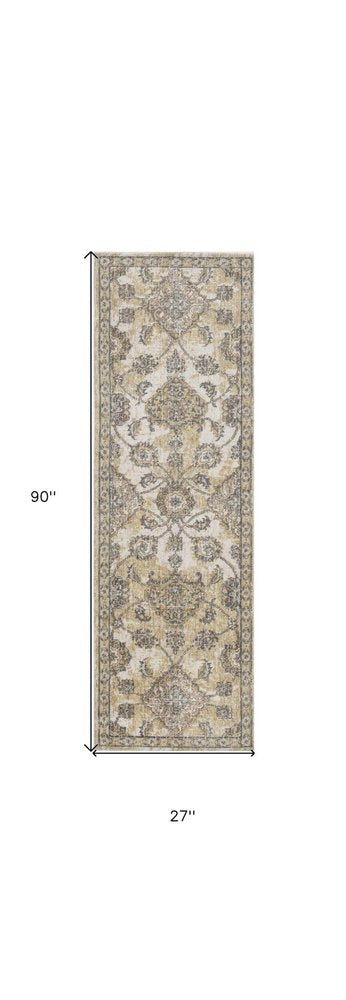 2' X 3' Ivory Beige And Gray Wool Floral Medallion Area Rug