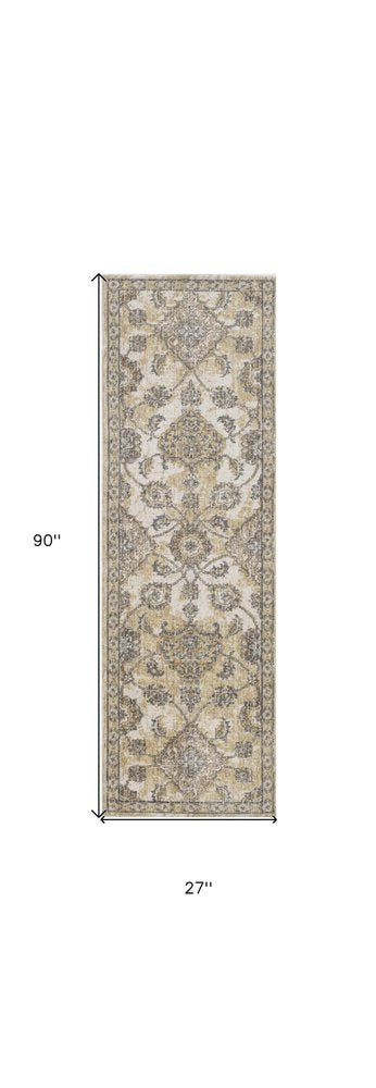 8' X 11' Ivory Beige And Gray Wool Floral Medallion Distressed Area Rug