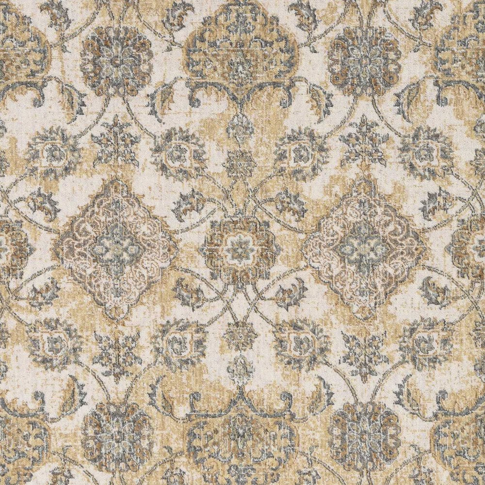 7' Ivory Beige And Gray Wool Floral Medallion Runner Rug