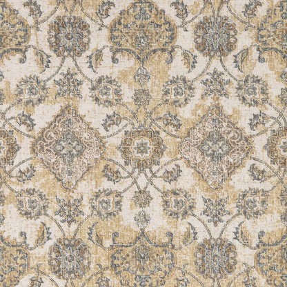 7' Ivory Beige And Gray Wool Floral Medallion Runner Rug