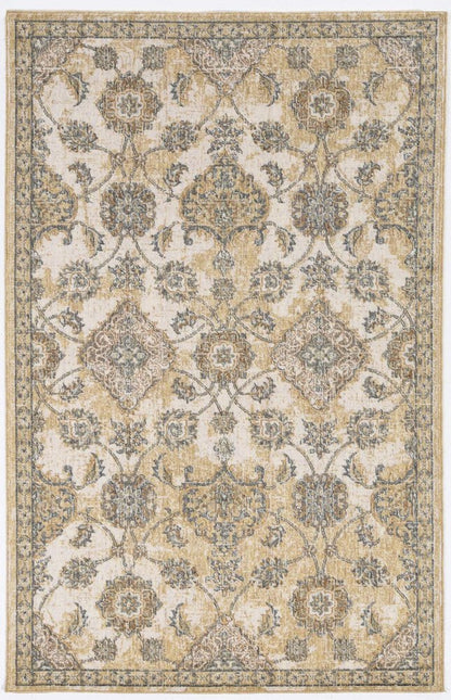 3' X 5' Ivory Beige And Gray Wool Floral Medallion Area Rug
