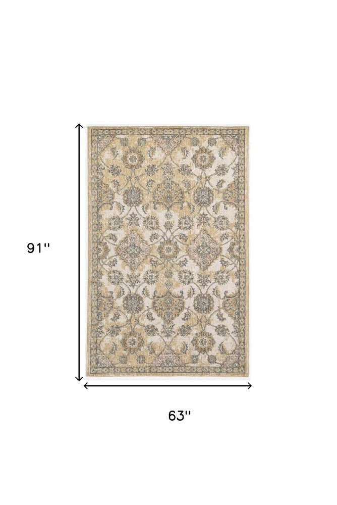 7' Ivory Beige And Gray Wool Floral Medallion Runner Rug