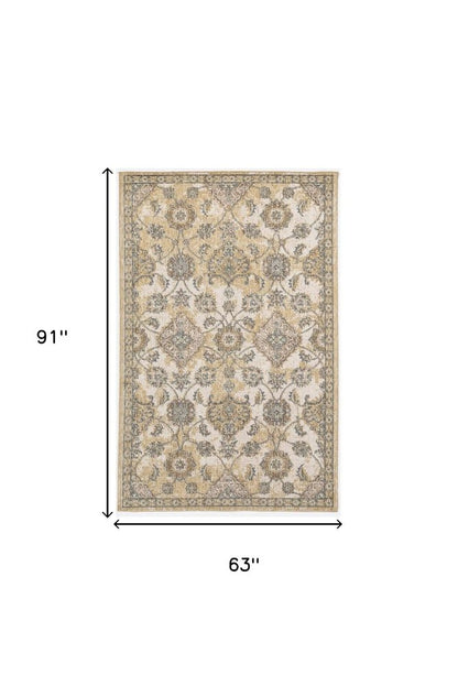 7' Ivory Beige And Gray Wool Floral Medallion Runner Rug