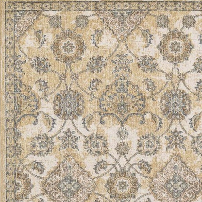 7' Ivory Beige And Gray Wool Floral Medallion Runner Rug