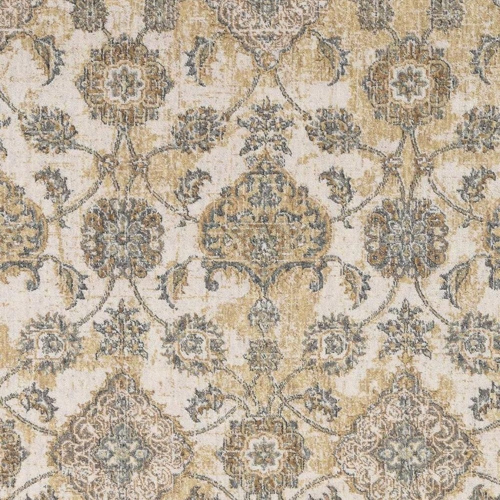 7' Ivory Beige And Gray Wool Floral Medallion Runner Rug