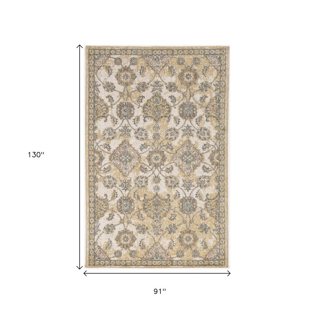 7' Ivory Beige And Gray Wool Floral Medallion Runner Rug