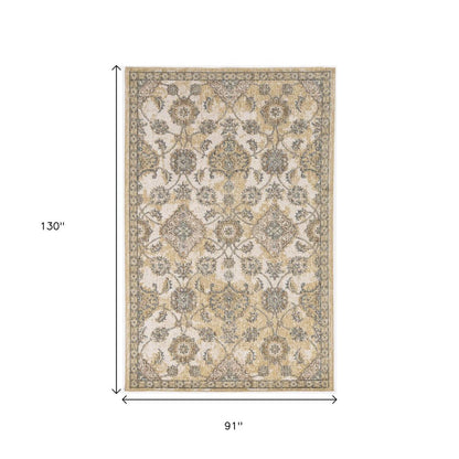 7' Ivory Beige And Gray Wool Floral Medallion Runner Rug