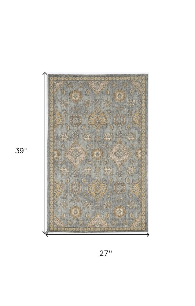 8' Sage Orange And White Wool Floral Distressed Runner Rug