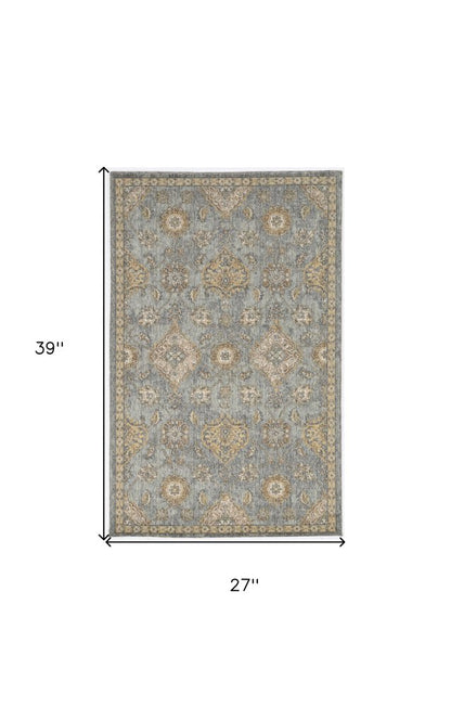 8' Sage Orange And White Wool Floral Distressed Runner Rug