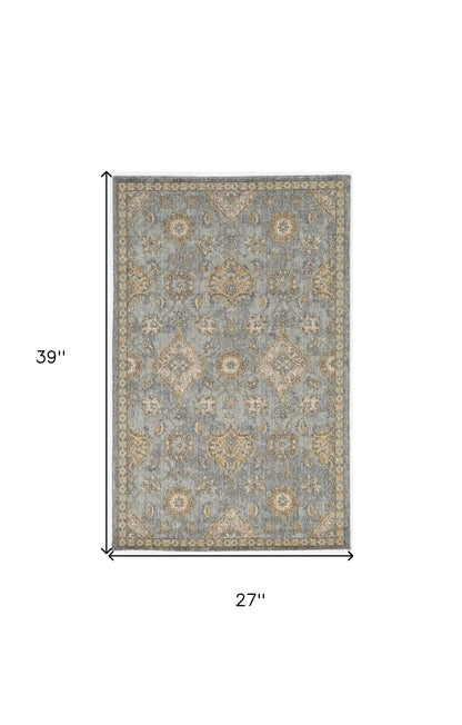 8' Sage Orange And White Wool Floral Distressed Runner Rug