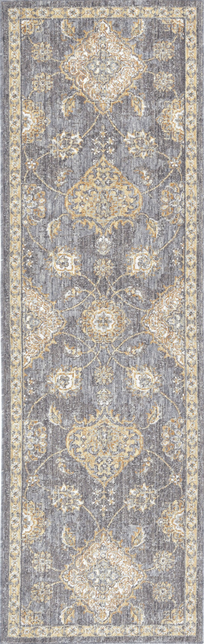 8' Sage Orange And White Wool Floral Distressed Runner Rug
