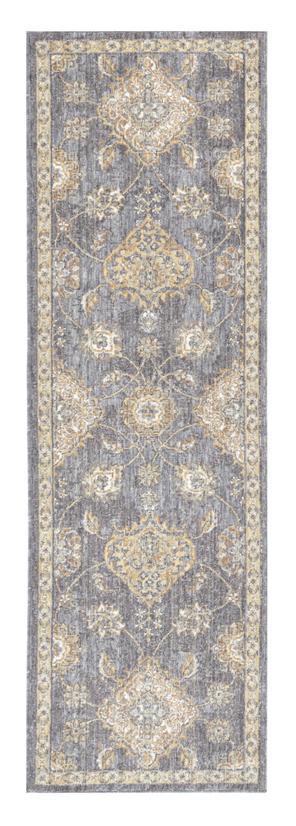 8' Sage Orange And White Wool Floral Distressed Runner Rug