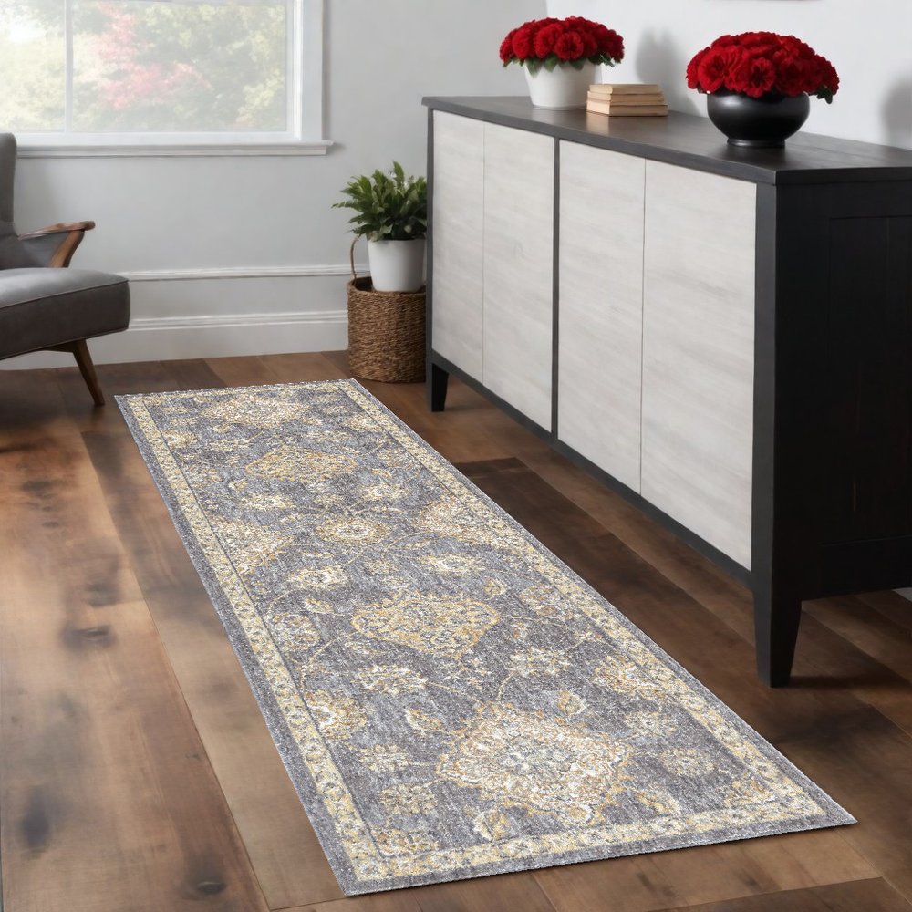 2' X 3' Sage Orange And Gray Wool Floral Distressed Area Rug