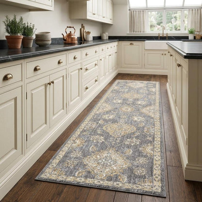 2' X 3' Sage Orange And Gray Wool Floral Distressed Area Rug