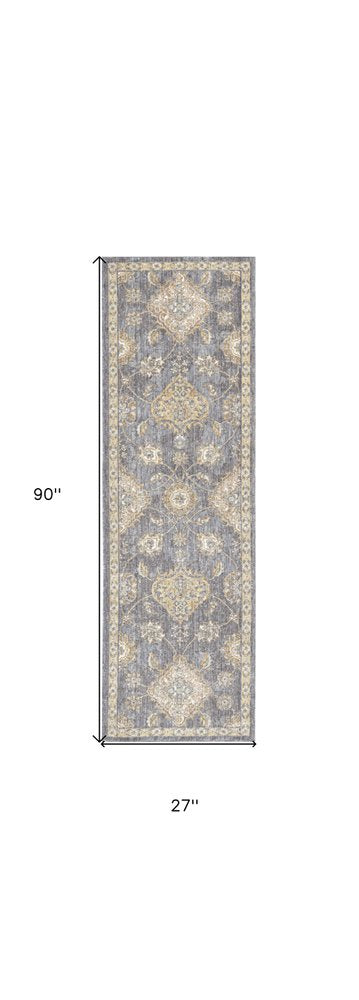 8' Sage Orange And White Wool Floral Distressed Runner Rug