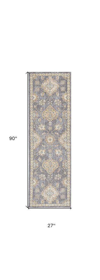 8' Sage Orange And White Wool Floral Distressed Runner Rug