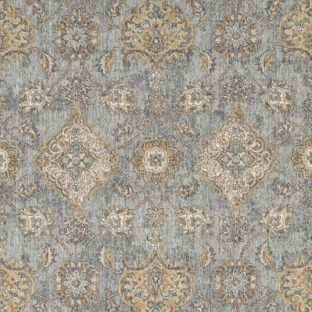 2' X 3' Sage Orange And Gray Wool Floral Distressed Area Rug