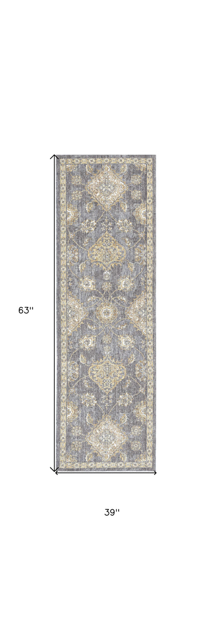 8' Sage Orange And White Wool Floral Distressed Runner Rug