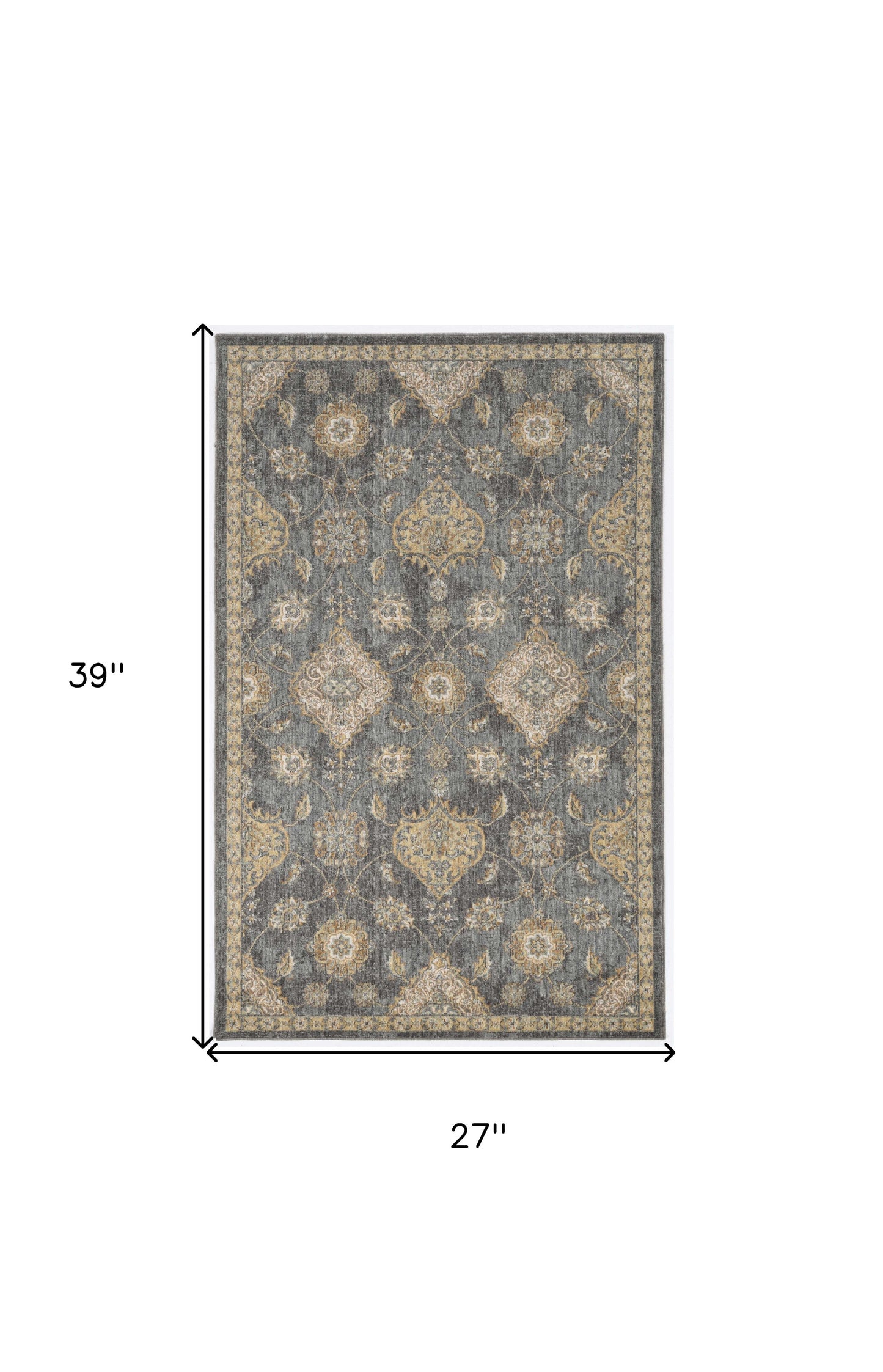 3' X 5' Slate Gray Wool Floral Vines Area Rug