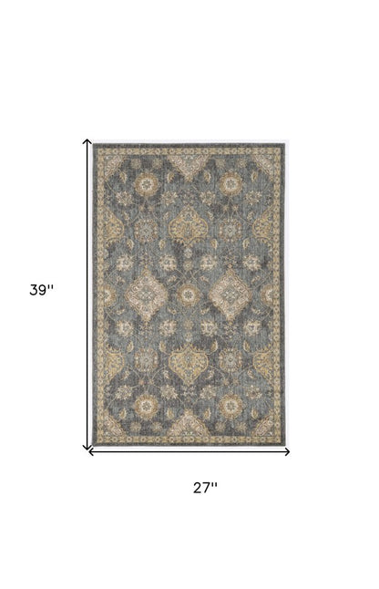8' X 11' Sage And Slate Gray Wool Floral Medallion Distressed Area Rug