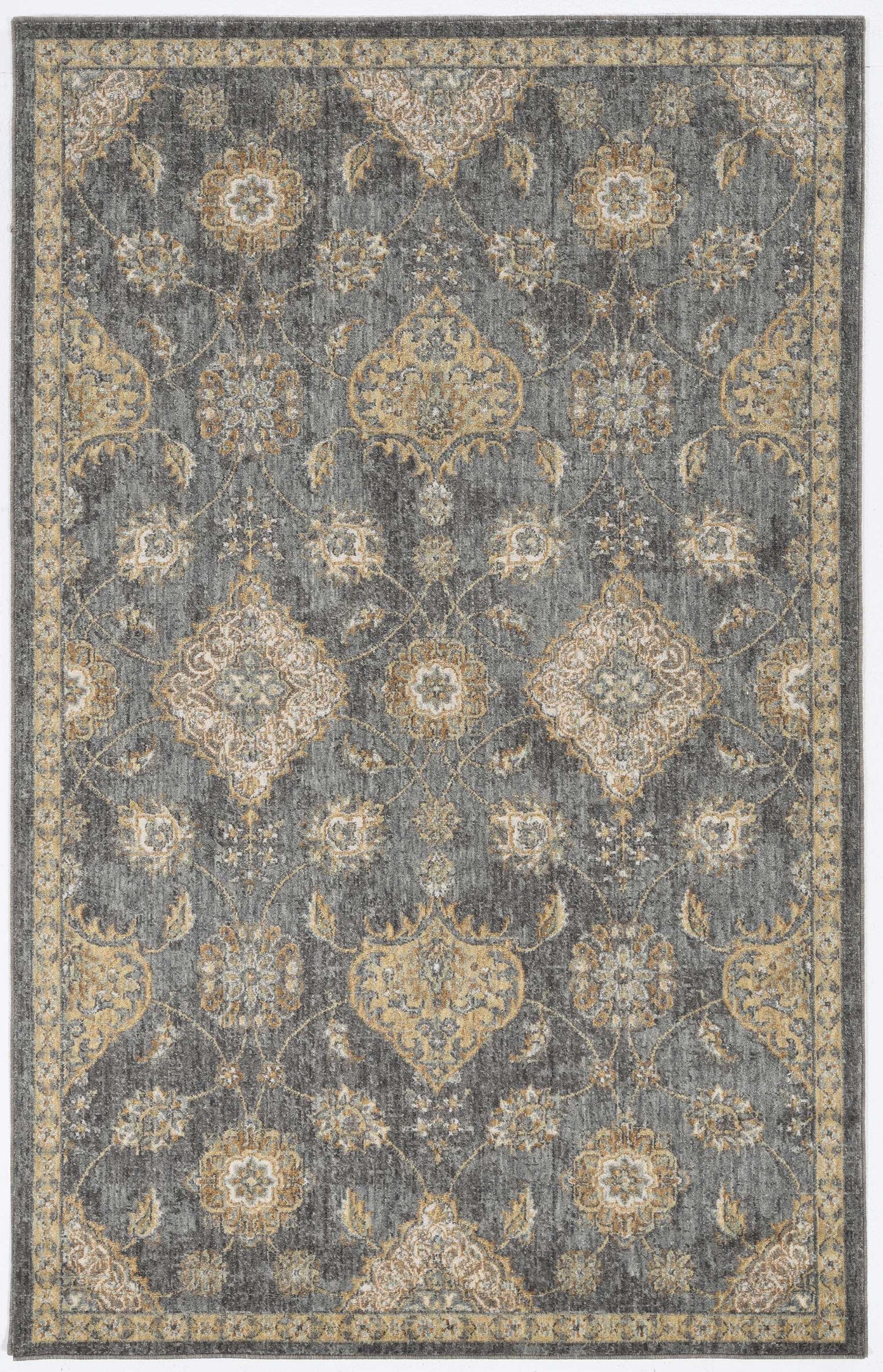 3' X 5' Slate Gray Wool Floral Vines Area Rug