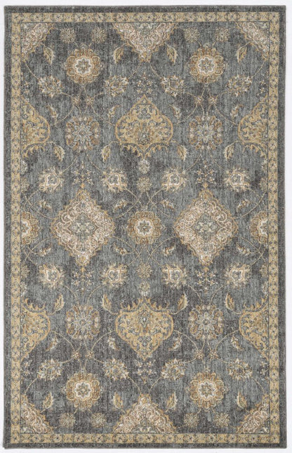 8' X 11' Sage And Slate Gray Wool Floral Medallion Distressed Area Rug
