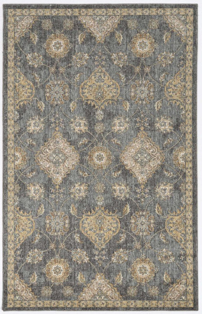 2' X 3' Sage And Slate Gray Wool Floral Medallion Area Rug