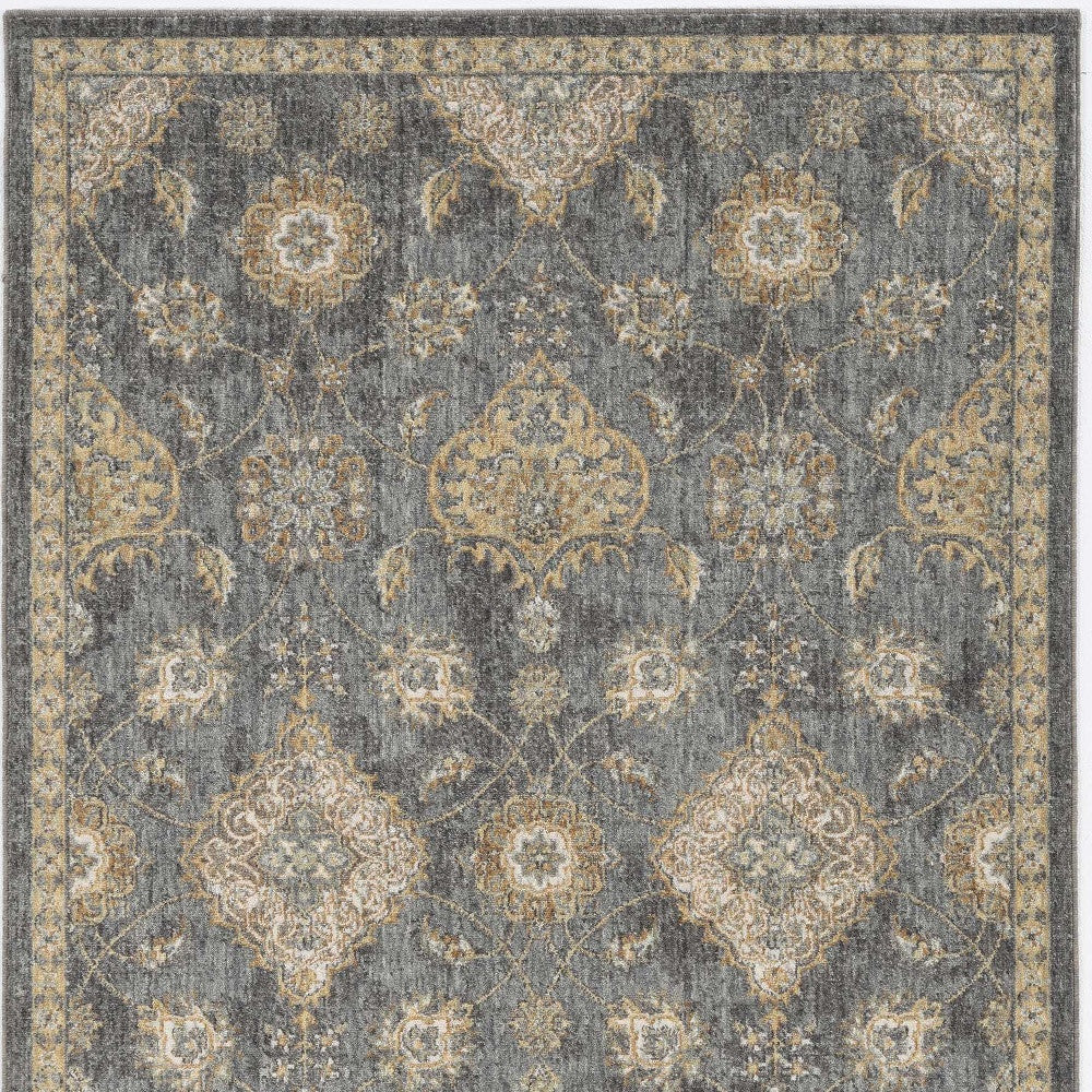 3' X 5' Slate Gray Wool Floral Vines Area Rug