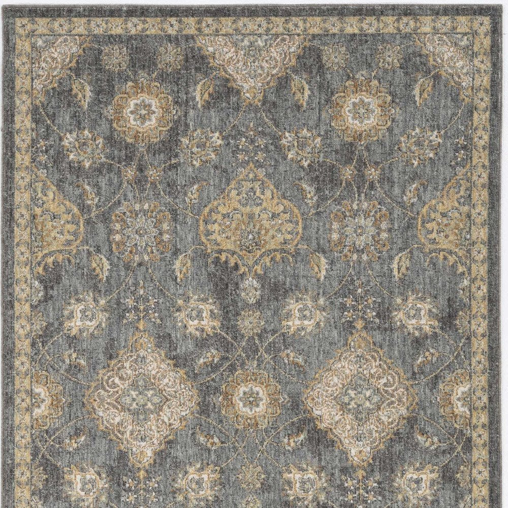 8' X 11' Sage And Slate Gray Wool Floral Medallion Distressed Area Rug