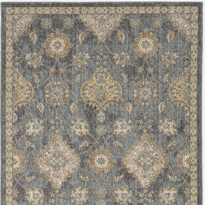 8' X 11' Sage And Slate Gray Wool Floral Medallion Distressed Area Rug