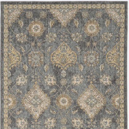 2' X 3' Sage And Slate Gray Wool Floral Medallion Area Rug
