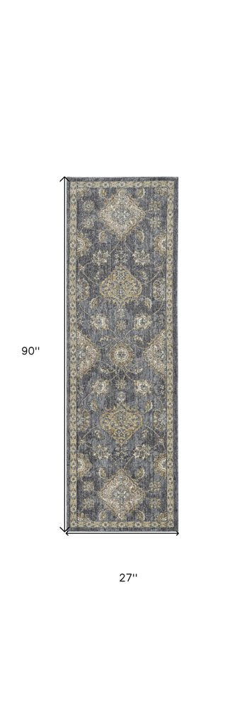 8' X 11' Sage And Slate Gray Wool Floral Medallion Distressed Area Rug