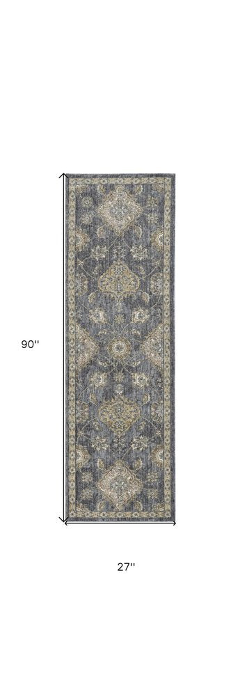 2' X 3' Sage And Slate Gray Wool Floral Medallion Area Rug